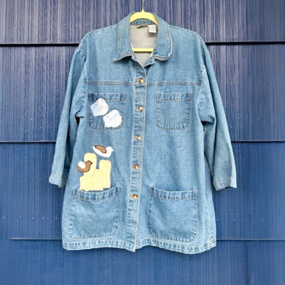 Blue denim Shacket with Embroidery